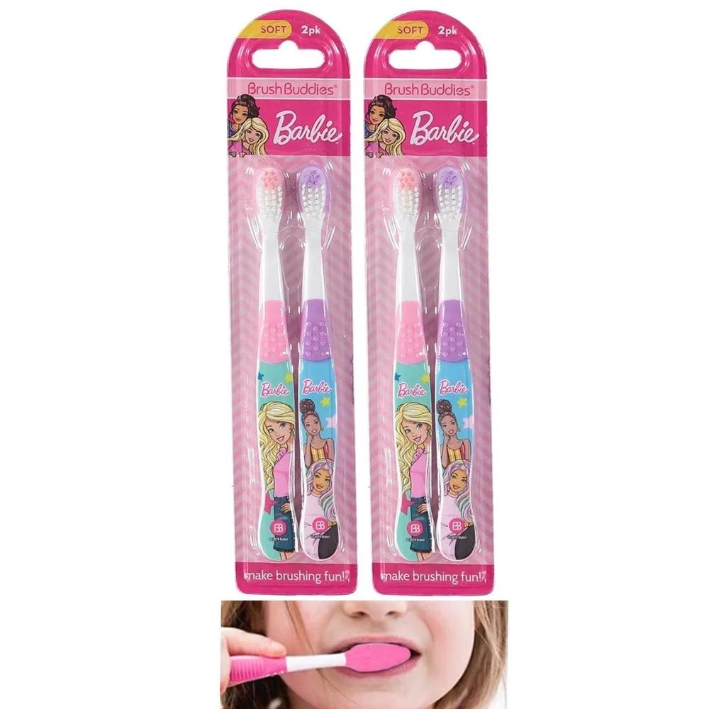 4 Barbie Soft Toothbrush Oral Care Fun Cleaning Teeth Kids Toddler Brush Buddies
