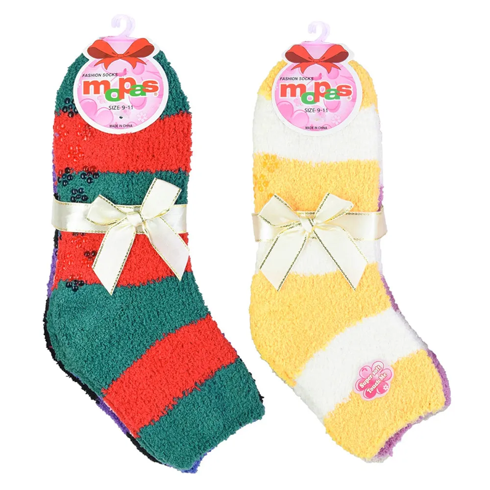 6 Pairs Fuzzy Plush Soft Socks Non Skid Strip Warm Hospital Home Slippers 9-11
