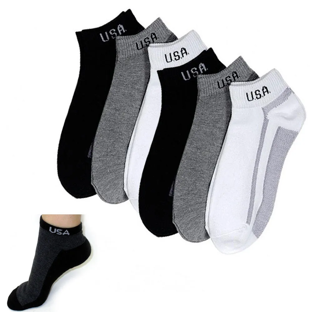 6 Pairs Low Cut Crew Mens Socks Ankle Quarter 9-11 Sport Black Grey Charcoal