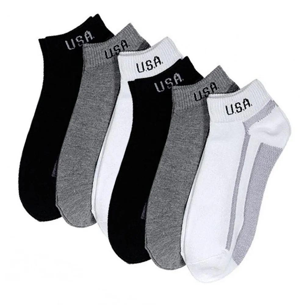 6 Pairs Low Cut Crew Mens Socks Ankle Quarter 9-11 Sport Black Grey Charcoal