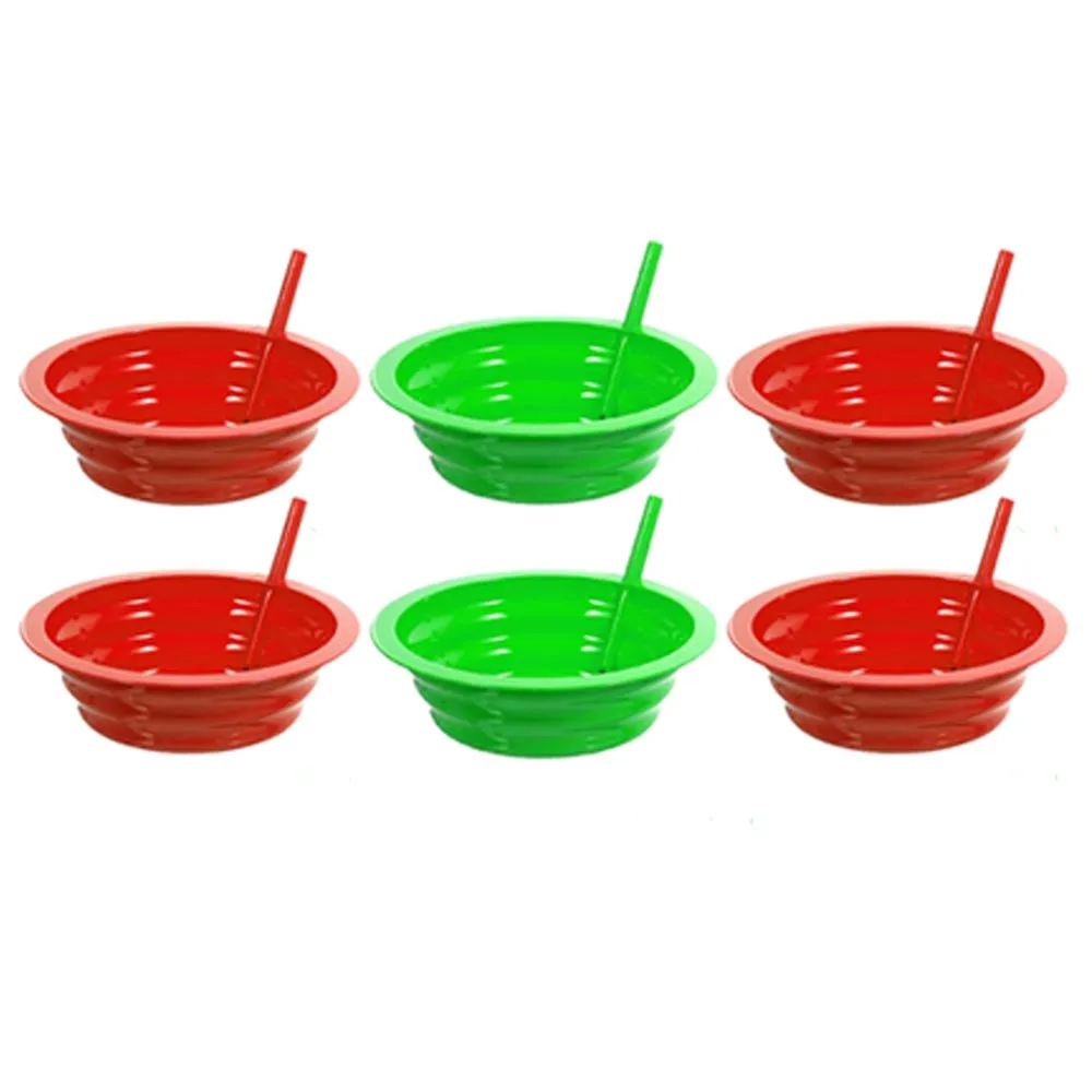 6 Toddler Cereal Sip Bowl With Straw Kids Plastic Durable Plate Dishwasher Safe