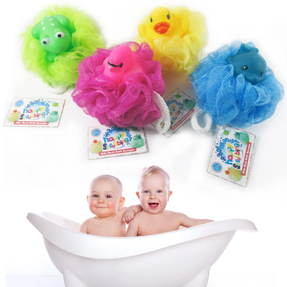 8 Kids Mesh Sponges Shower Loofah Bath Sponge with Stuffed Animal Toy Pouf Puff