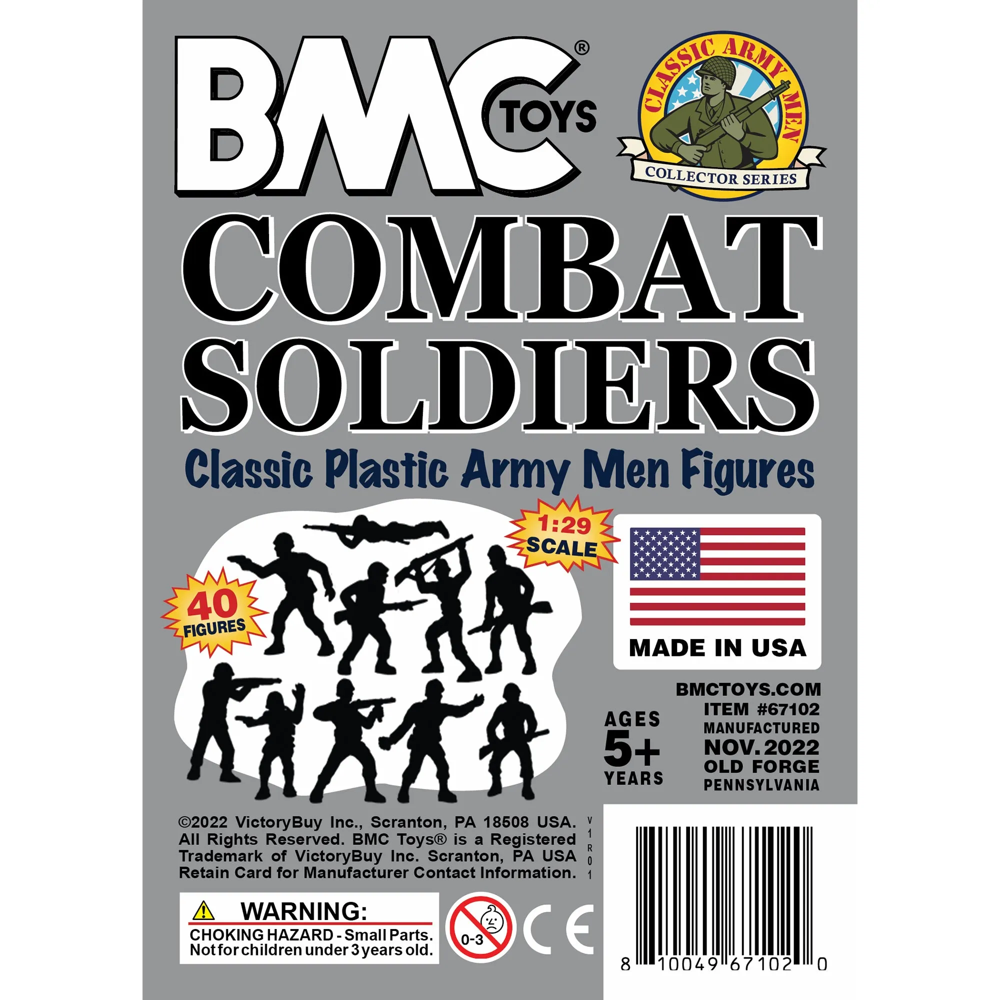 BMC Classic PLASTIC ARMY MEN - 40pc Gray WW2 Soldier Figures - Made in USA