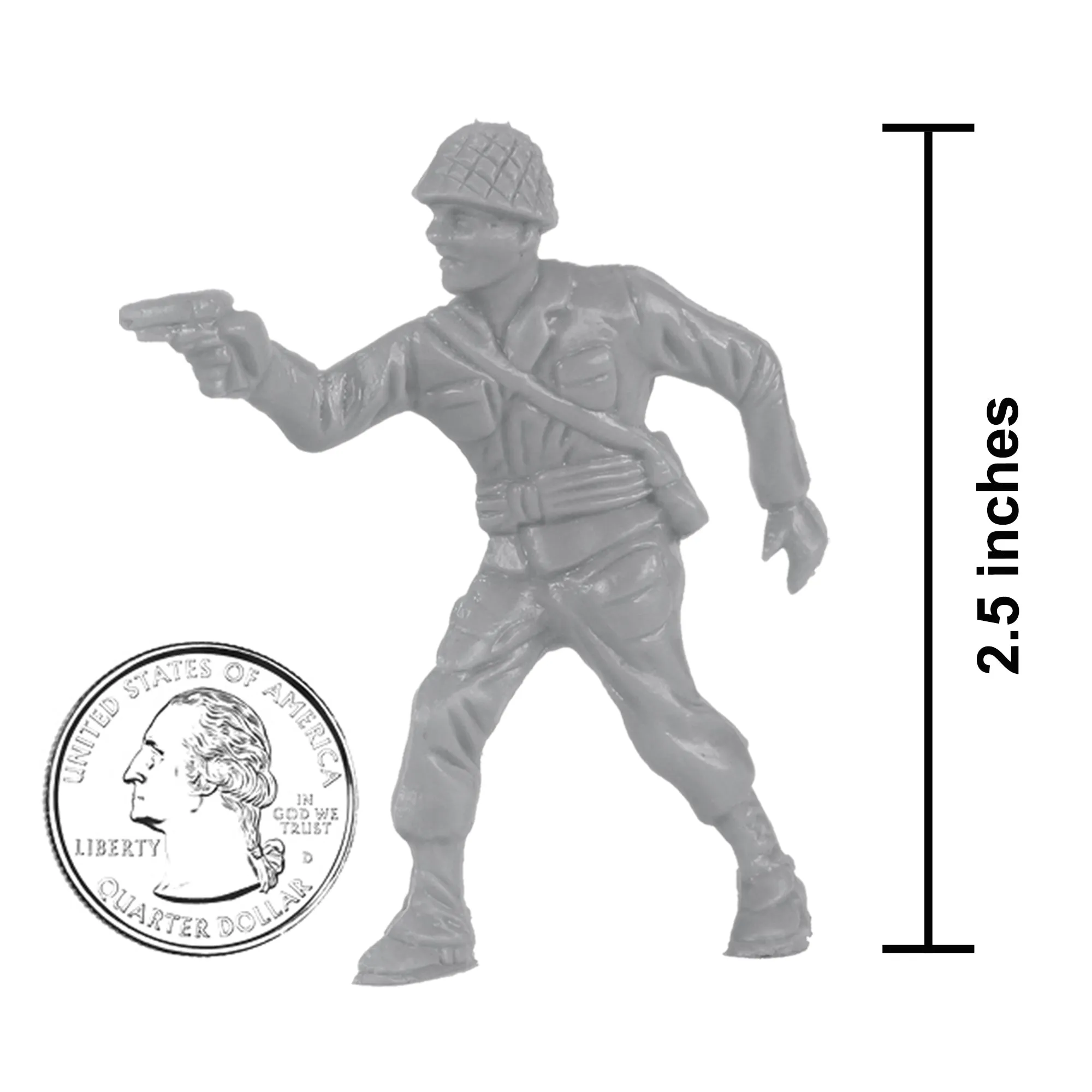 BMC Classic PLASTIC ARMY MEN - 40pc Gray WW2 Soldier Figures - Made in USA