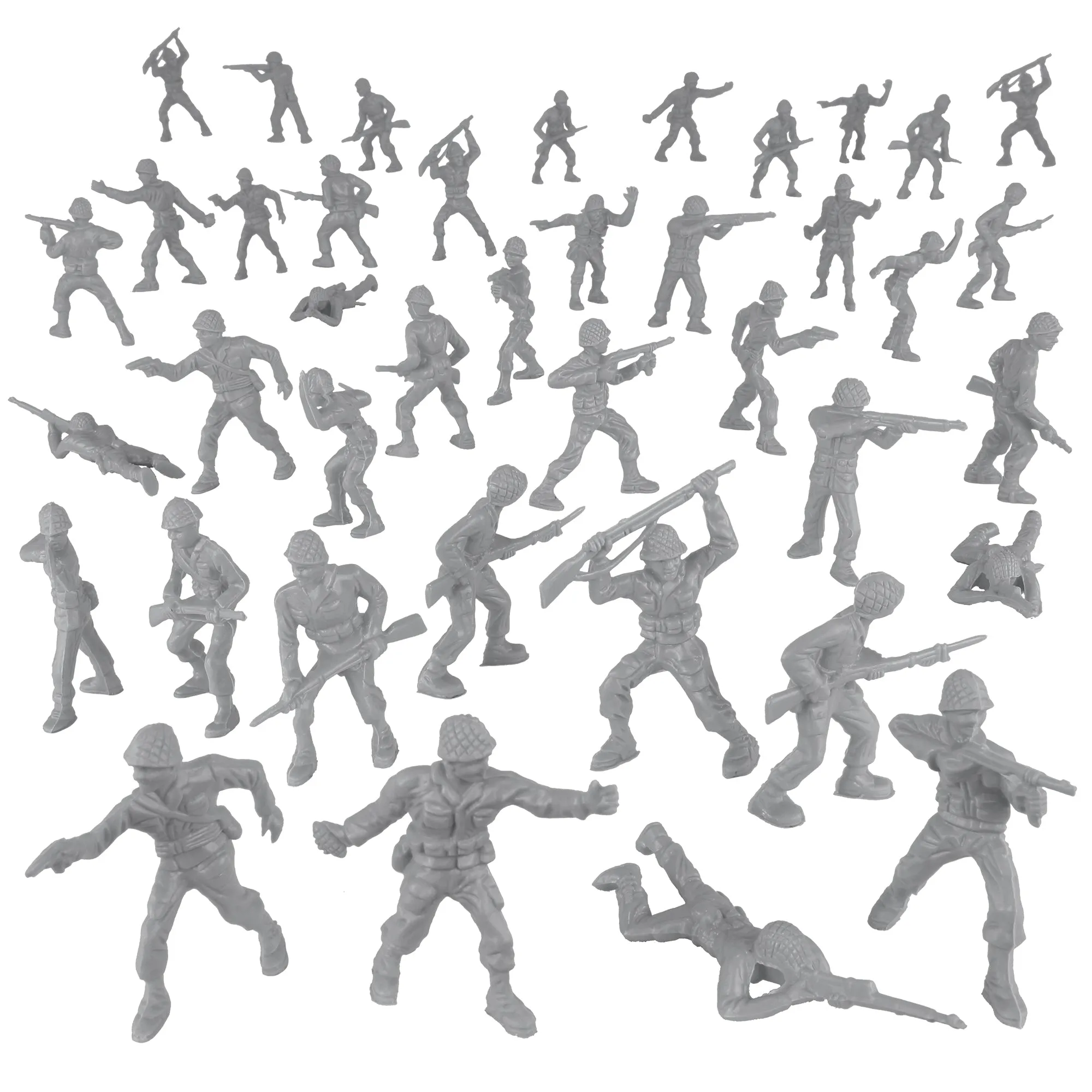 BMC Classic PLASTIC ARMY MEN - 40pc Gray WW2 Soldier Figures - Made in USA