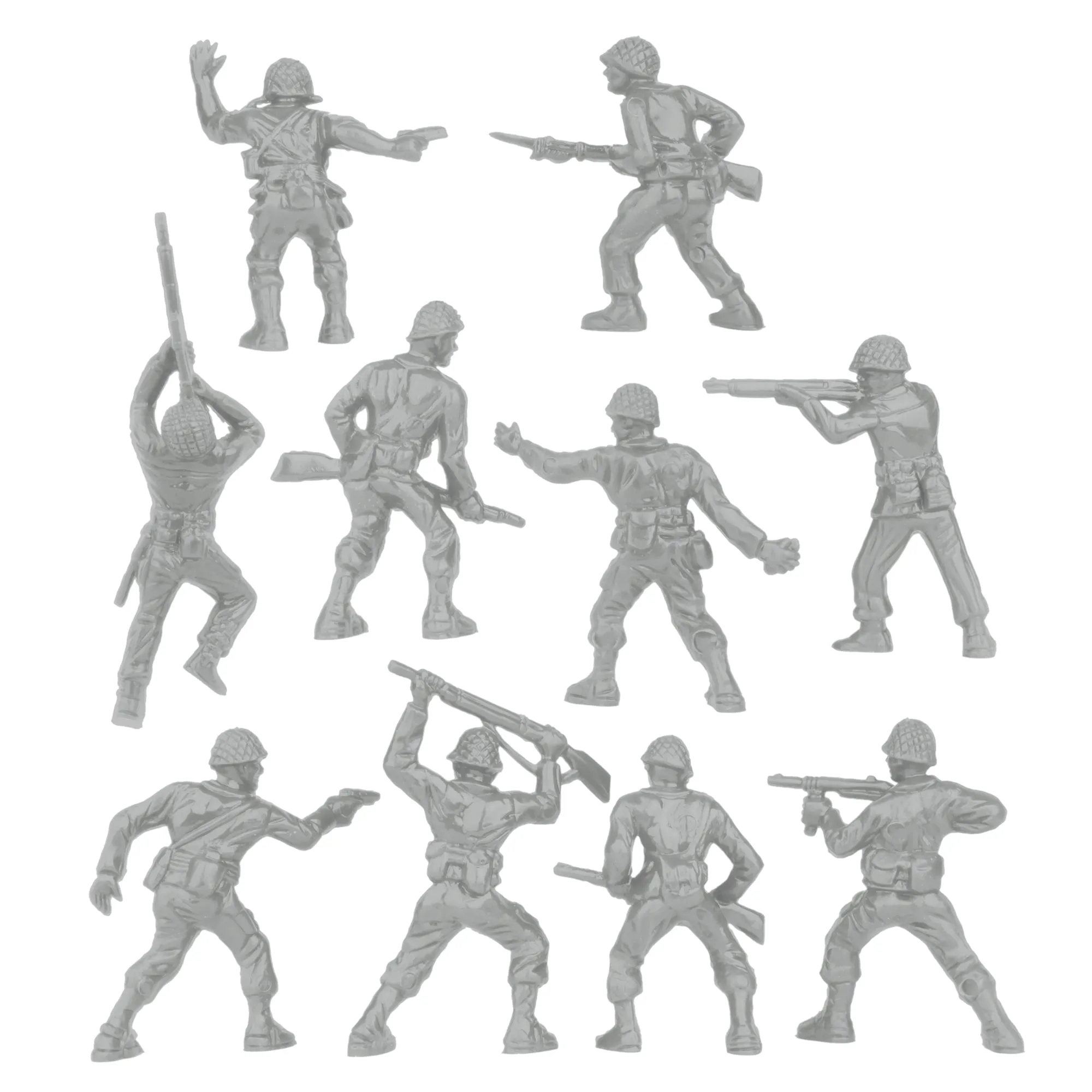 BMC Classic PLASTIC ARMY MEN - 40pc Gray WW2 Soldier Figures - Made in USA
