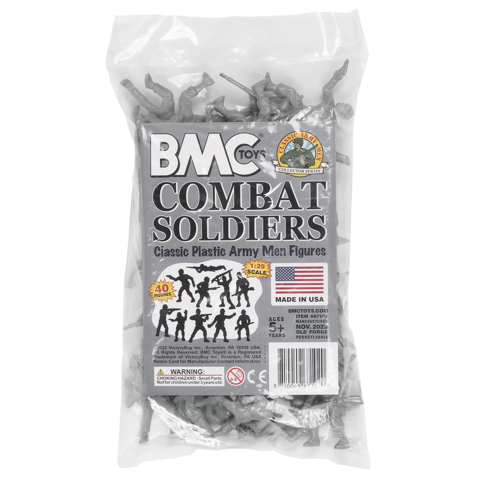 BMC Classic PLASTIC ARMY MEN - 40pc Gray WW2 Soldier Figures - Made in USA