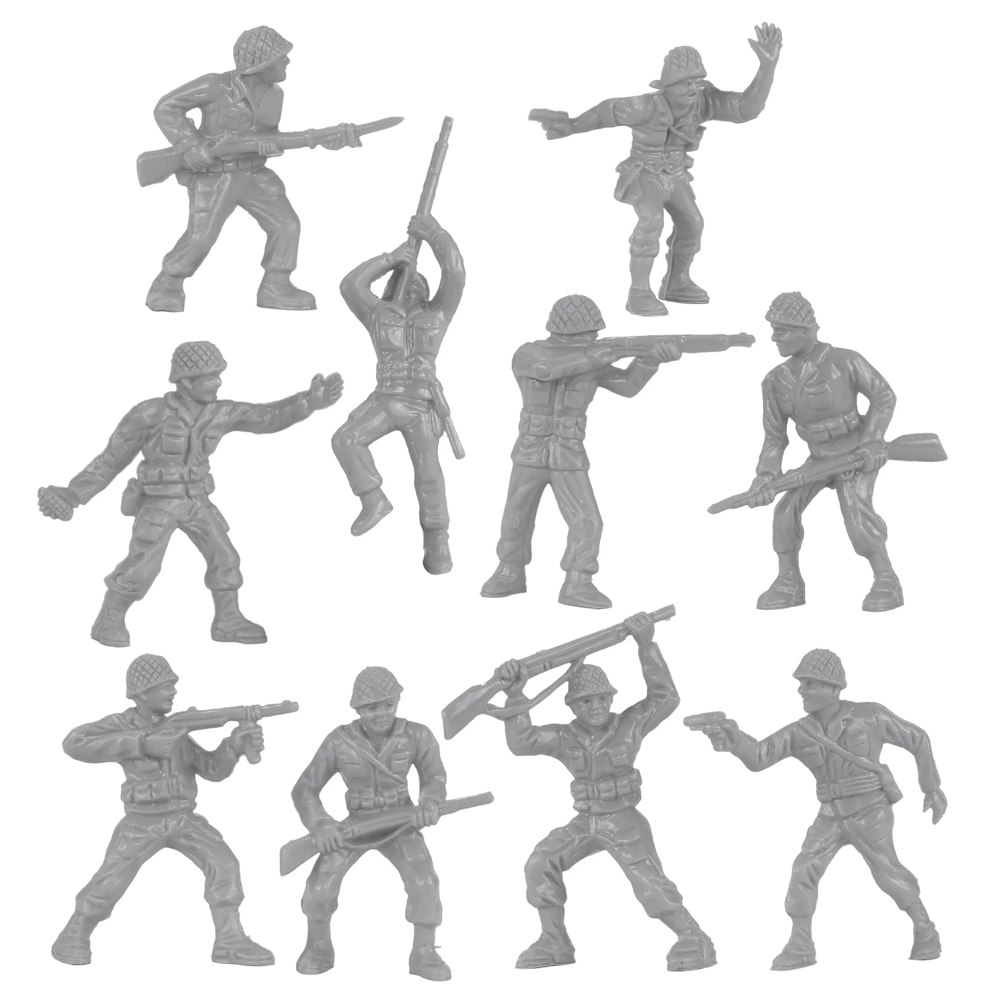 BMC Classic PLASTIC ARMY MEN - 40pc Gray WW2 Soldier Figures - Made in USA