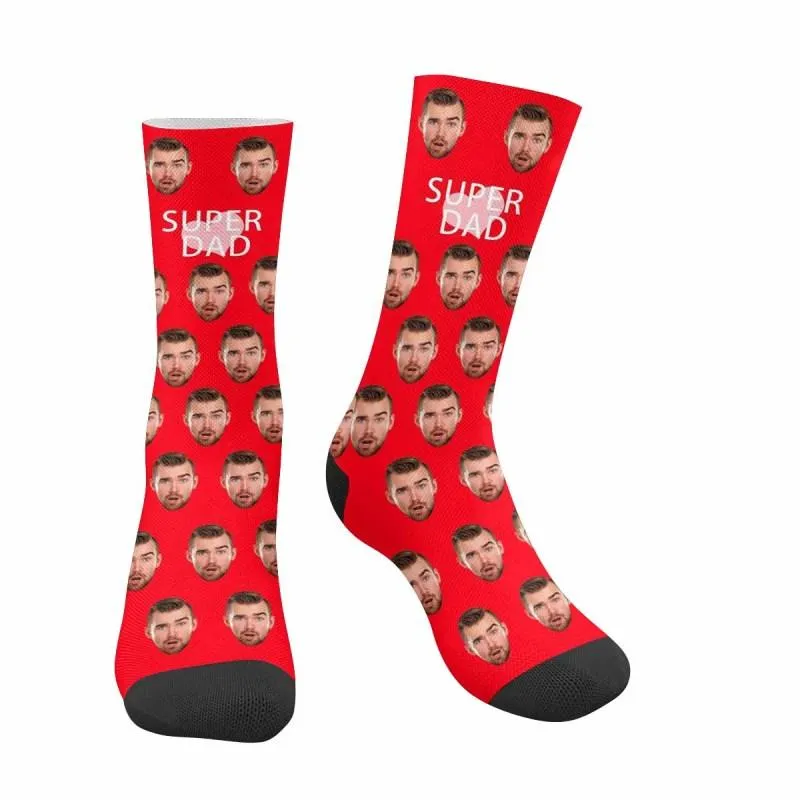 Custom Face Super Dad Black Socks