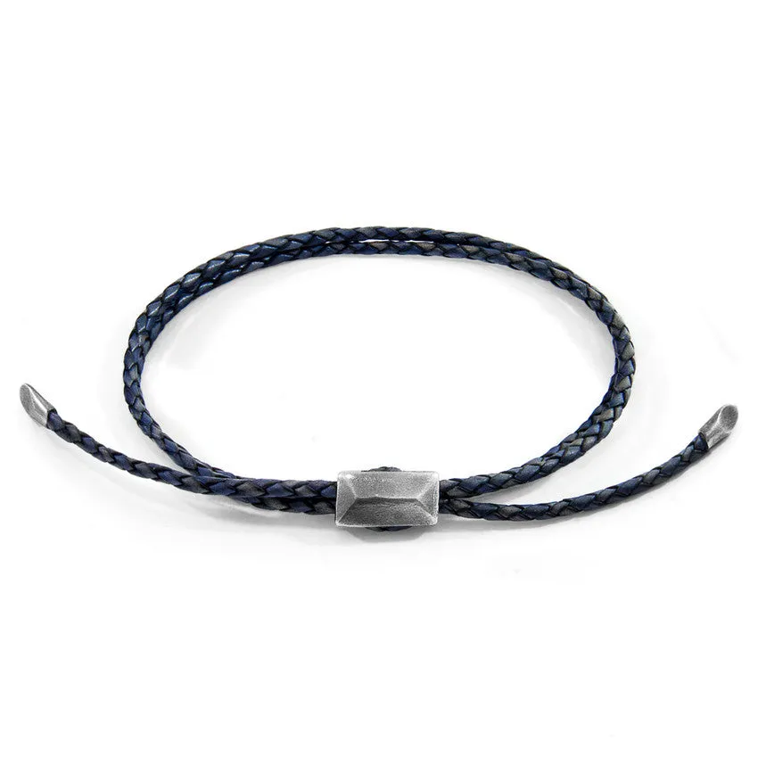 Edward Silver Braided Leather Skinny Bracelet
