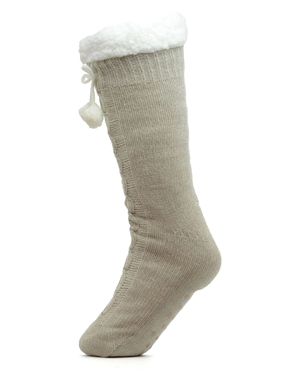 Foxbury Womens Chenille Pom Pom Slipper Socks