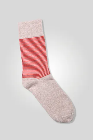 Men Red Stripes Long Socks - Skin