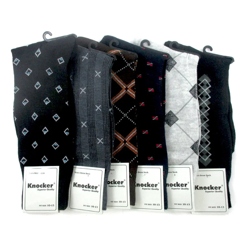 Men's Patterned Dress Socks 6 Pairs Business Dress Socks 100% Polyester Quarter