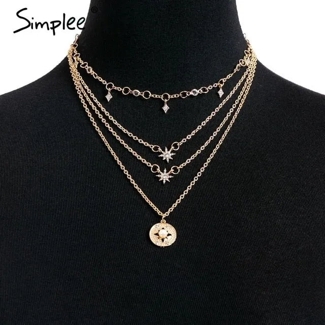 Simplee Pendant necklace golden chain necklace Women