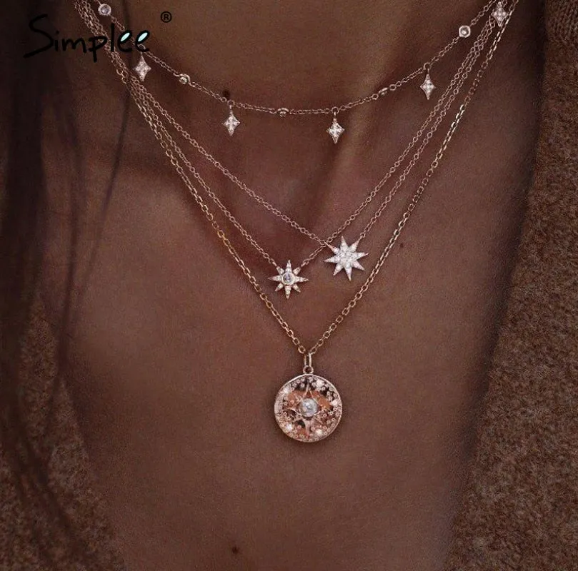 Simplee Pendant necklace golden chain necklace Women