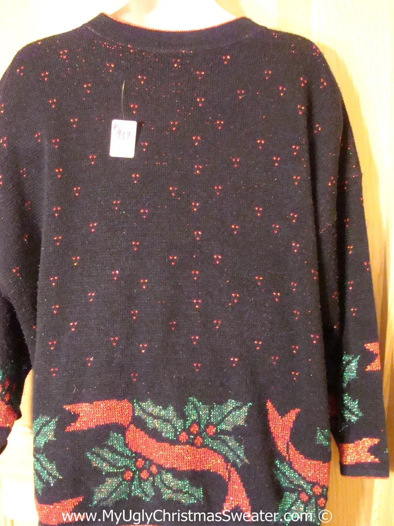 Tacky Christmas Sweater Party Ugly Sweater 80s Style Giant Wreath and Bow. Womens or Mens XXL / XXXL (f937)