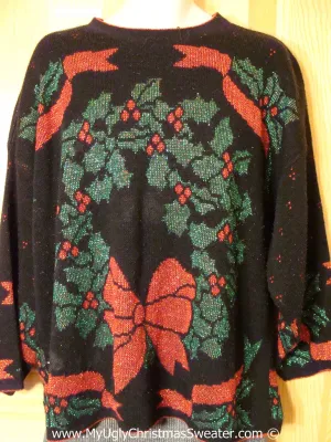 Tacky Christmas Sweater Party Ugly Sweater 80s Style Giant Wreath and Bow. Womens or Mens XXL / XXXL (f937)